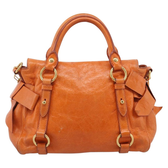 Miu Miu Hand Bag Leather 2way Orange Gold Auth 212750M