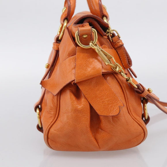 Miu Miu Hand Bag Leather 2way Orange Gold Auth 212750M