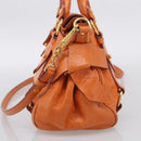 Miu Miu Hand Bag Leather 2way Orange Gold Auth 212750M-5