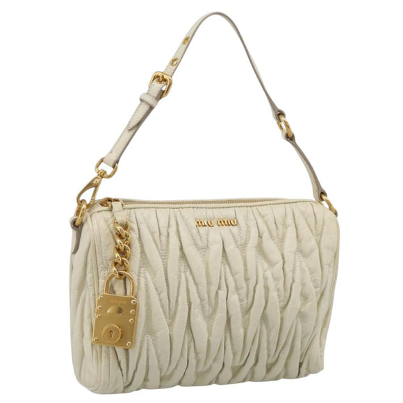 Miu Miu Matelasse Shoulder Bag Leather Beige Gold Auth 212751A