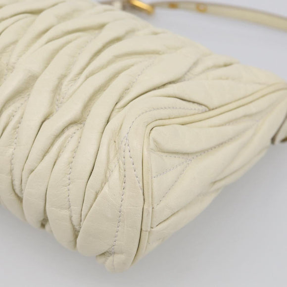 Miu Miu Matelasse Shoulder Bag Leather Beige Gold Auth 212751A