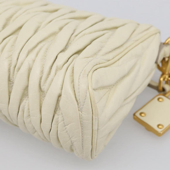 Miu Miu Matelasse Shoulder Bag Leather Beige Gold Auth 212751A