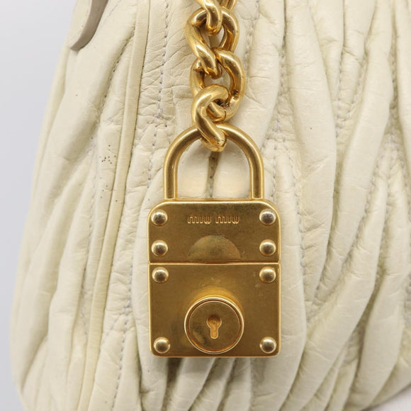 Miu Miu Matelasse Shoulder Bag Leather Beige Gold Auth 212751A