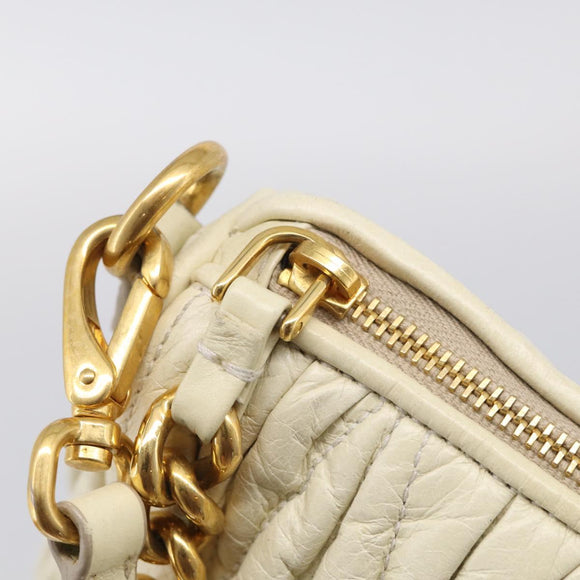 Miu Miu Matelasse Shoulder Bag Leather Beige Gold Auth 212751A