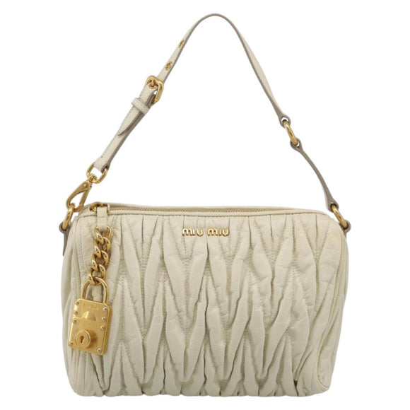 Miu Miu Matelasse Shoulder Bag Leather Beige Gold Auth 212751A