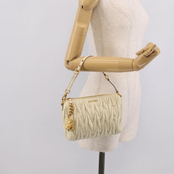 Miu Miu Matelasse Shoulder Bag Leather Beige Gold Auth 212751A