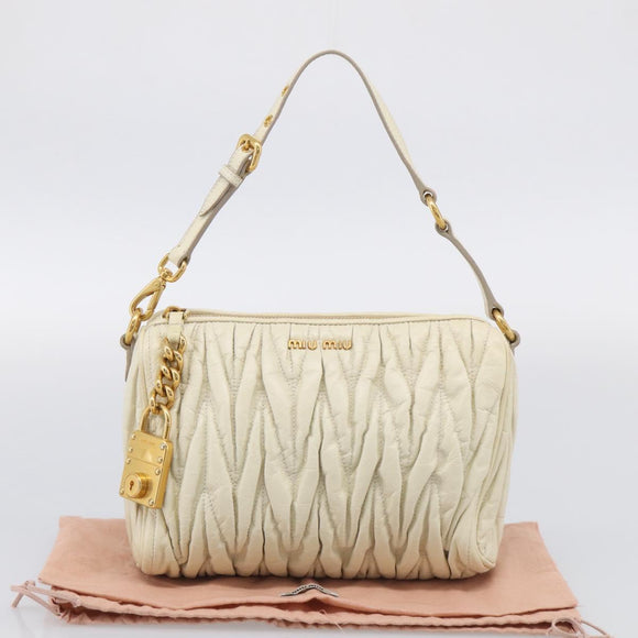 Miu Miu Matelasse Shoulder Bag Leather Beige Gold Auth 212751A