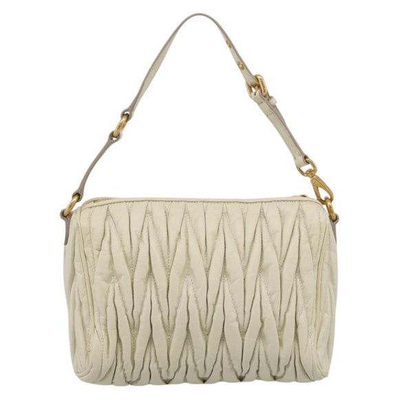Miu Miu Matelasse Shoulder Bag Leather Beige Gold Auth 212751A