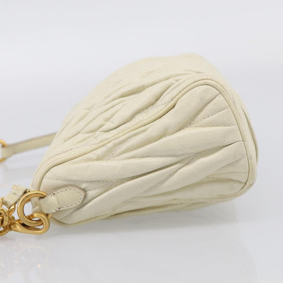 Miu Miu Matelasse Shoulder Bag Leather Beige Gold Auth 212751A
