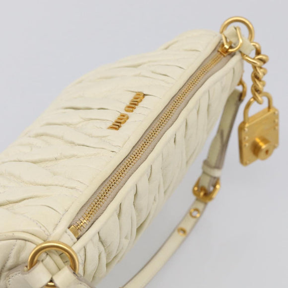 Miu Miu Matelasse Shoulder Bag Leather Beige Gold Auth 212751A