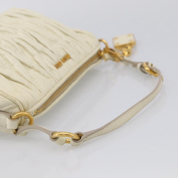 Miu Miu Matelasse Shoulder Bag Leather Beige Gold Auth 212751A
