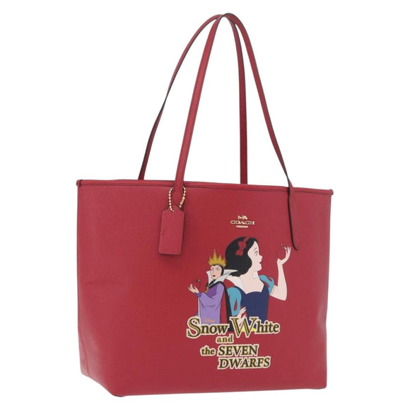 Coach x Disney Snow White Tote Bag Leather Red Gold Auth 212761M