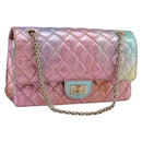 CHANEL Matelasse 2.55 Double Flap Bag Goatskin Metallic Rainbow Auth 212765M-1