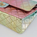 CHANEL Matelasse 2.55 Double Flap Bag Goatskin Metallic Rainbow Auth 212765M-10