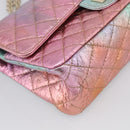 CHANEL Matelasse 2.55 Double Flap Bag Goatskin Metallic Rainbow Auth 212765M-11