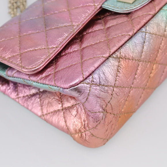 CHANEL Matelasse 2.55 Double Flap Bag Goatskin Metallic Rainbow Auth 212765M