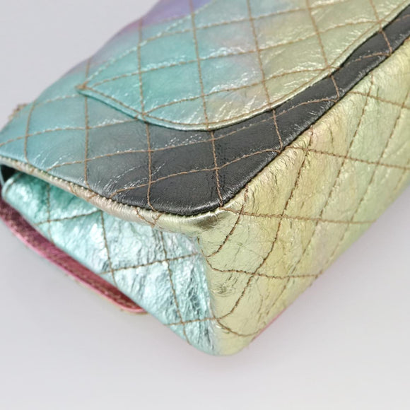 CHANEL Matelasse 2.55 Double Flap Bag Goatskin Metallic Rainbow Auth 212765M