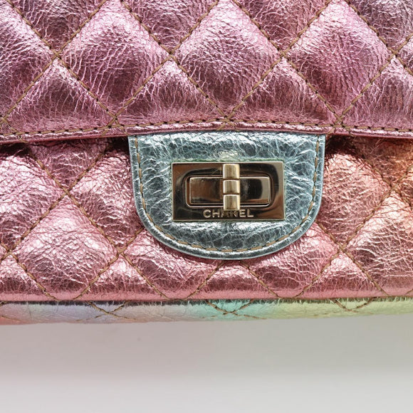 CHANEL Matelasse 2.55 Double Flap Bag Goatskin Metallic Rainbow Auth 212765M