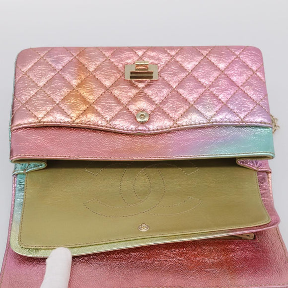 CHANEL Matelasse 2.55 Double Flap Bag Goatskin Metallic Rainbow Auth 212765M