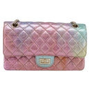 CHANEL Matelasse 2.55 Double Flap Bag Goatskin Metallic Rainbow Auth 212765M-2