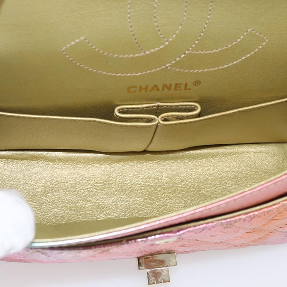 CHANEL Matelasse 2.55 Double Flap Bag Goatskin Metallic Rainbow Auth 212765M