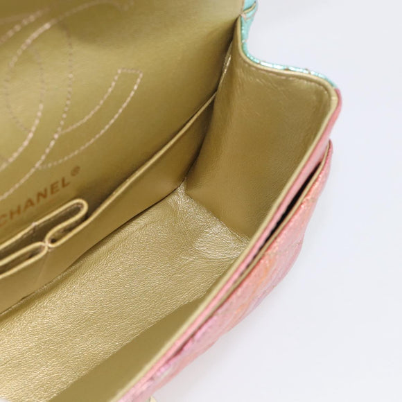 CHANEL Matelasse 2.55 Double Flap Bag Goatskin Metallic Rainbow Auth 212765M