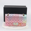 CHANEL Matelasse 2.55 Double Flap Bag Goatskin Metallic Rainbow Auth 212765M-32