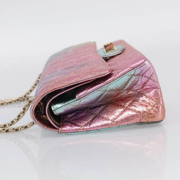 CHANEL Matelasse 2.55 Double Flap Bag Goatskin Metallic Rainbow Auth 212765M