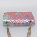 CHANEL Matelasse 2.55 Double Flap Bag Goatskin Metallic Rainbow Auth 212765M-6
