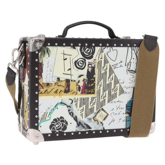FENDI x Karl Langerfeld Trunk Leather Black Silver Auth 212766SM
