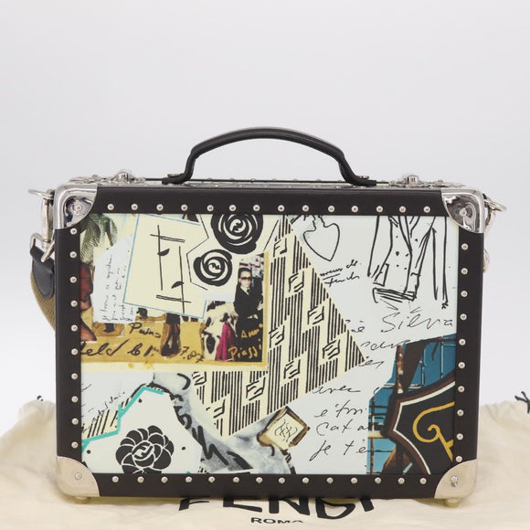 FENDI x Karl Langerfeld Trunk Leather Black Silver Auth 212766SM
