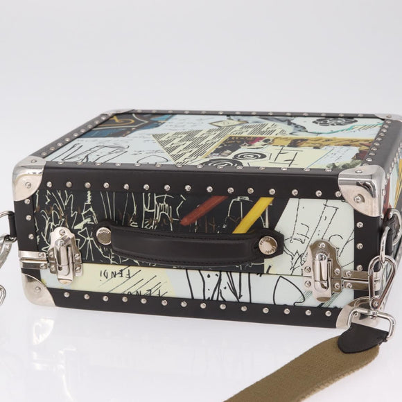 FENDI x Karl Langerfeld Trunk Leather Black Silver Auth 212766SM