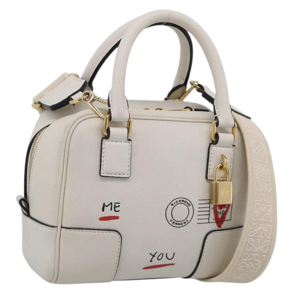 LOEWE Amazona 16 Hand Bag Leather White Gold Auth 212769SM