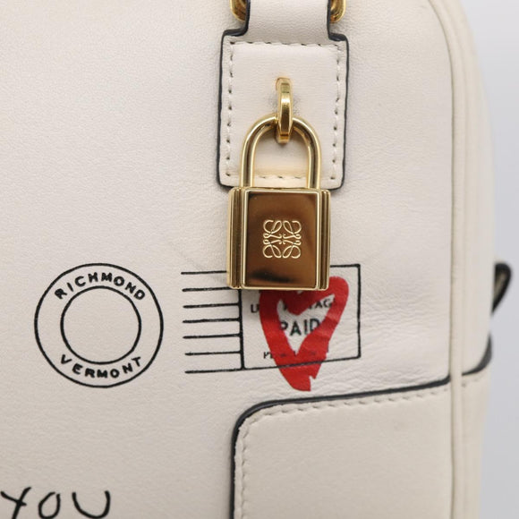 LOEWE Amazona 16 Hand Bag Leather White Gold Auth 212769SM