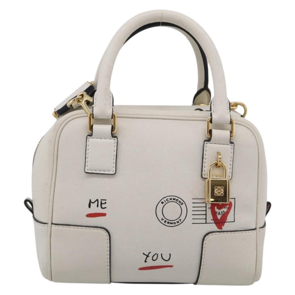 LOEWE Amazona 16 Hand Bag Leather White Gold Auth 212769SM