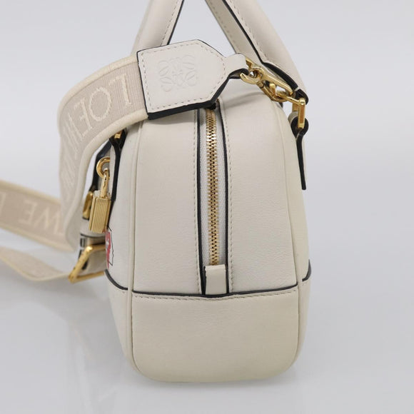LOEWE Amazona 16 Hand Bag Leather White Gold Auth 212769SM