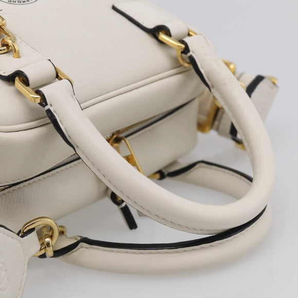 LOEWE Amazona 16 Hand Bag Leather White Gold Auth 212769SM