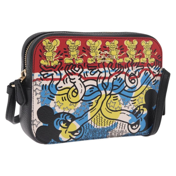 Coach x Disney × Keith Haring Mickey Mouse Bag Leather Black Gold Auth 212771M