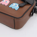 Coach x PAC MAN Shoulder Bag Leather Brown Silver Auth 212772M-10