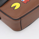 Coach x PAC MAN Shoulder Bag Leather Brown Silver Auth 212772M-11
