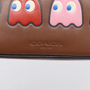 Coach x PAC MAN Shoulder Bag Leather Brown Silver Auth 212772M-15
