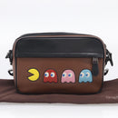 Coach x PAC MAN Shoulder Bag Leather Brown Silver Auth 212772M-26