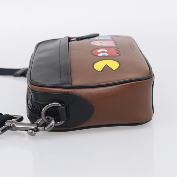 Coach x PAC MAN Shoulder Bag Leather Brown Silver Auth 212772M