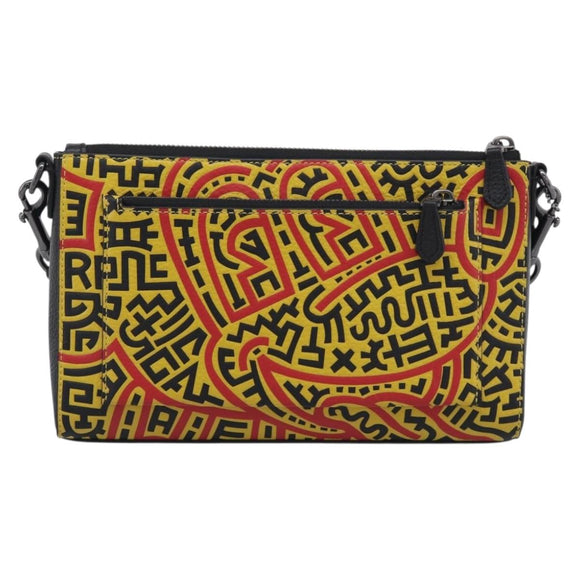 Coach x Disney × Keith Haring Shoulder Bag PVC Leather Yellow Auth 212773M