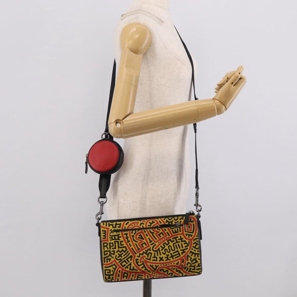 Coach x Disney × Keith Haring Shoulder Bag PVC Leather Yellow Auth 212773M