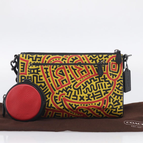 Coach x Disney × Keith Haring Shoulder Bag PVC Leather Yellow Auth 212773M