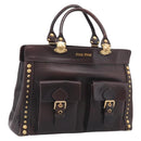 Miu Miu Hand Bag Leather Brown Gold Auth 212794A-1