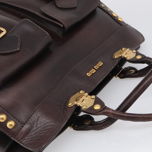 Miu Miu Hand Bag Leather Brown Gold Auth 212794A