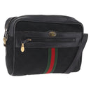 GUCCI GG Canvas Web Sherry Line Shoulder Bag Leather Black Gold Auth 212900-1