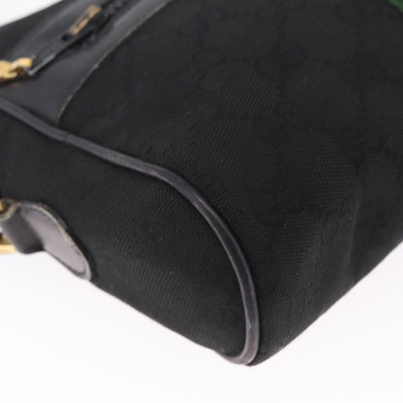 GUCCI GG Canvas Web Sherry Line Shoulder Bag Leather Black Gold Auth 212900